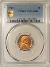 1915 LINCOLN CENT - PCGS MS-66 RD, A SUPERB RED GEM!