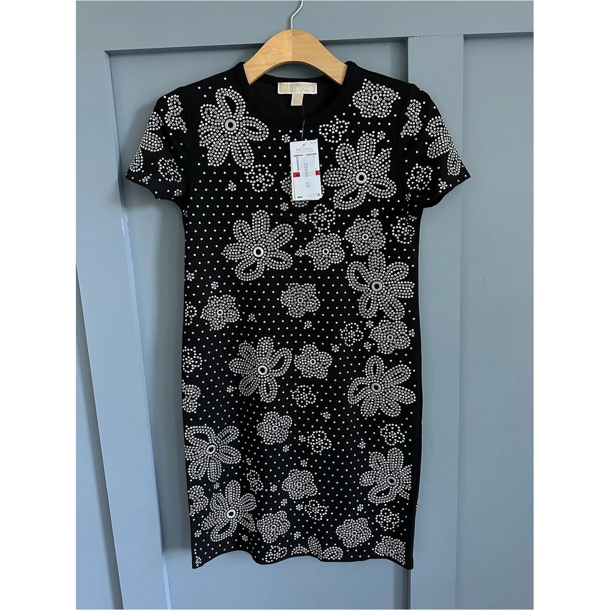 michael michael kors floral embroidered hemp mini dress Michael Kors Floral Embellished Scuba Mini Dress