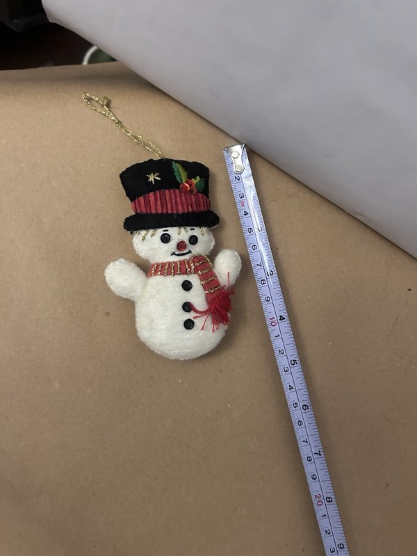 VTG Christmas cloth Ornament Snowman with red scarf and gold hanger