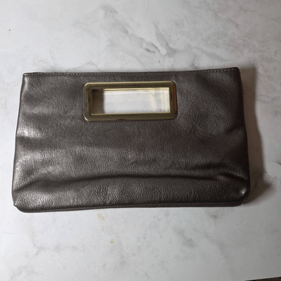 NWT Imoshion Metallic Pewter Vegan Leather Clutch with Gold Hardware