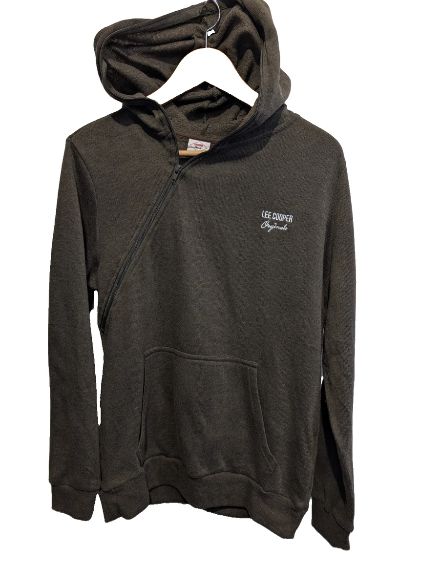 Sudadera con capucha asimétrica Lee Cooper Originals marrón S con cremallera
