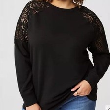 TORRID Crochet Shoulder Crew Neck Fleece Relaxed Raglan Sweatshirt NWT Size 2X