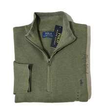 Polo Ralph Lauren Men's Quarter-Zip Mesh-Knit Cotton Sweater Green Size- XL NWT