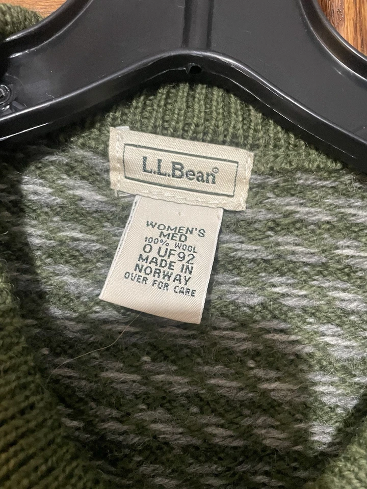 LL Bean Sweater Womens Medium Norwegian Wool Cardigan Metal Clasps Norway Green  - Image 2 of 4