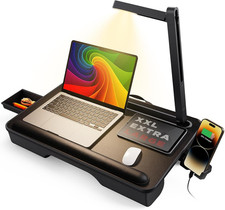 SAIJI Lap Desk with LED Light, Portable Laptop Tray with Cushion - Fits up to 17