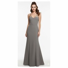 Vera Wang Lavender Trumpet Fitted Gown Quiet Luxury Academia Sz 14 Ash Gray