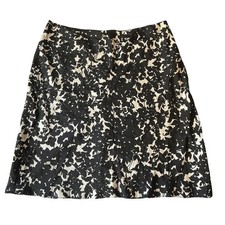 Lauren Ralph Women Silk Skirt 12 Black White Floral A-Line Lined Knee Length