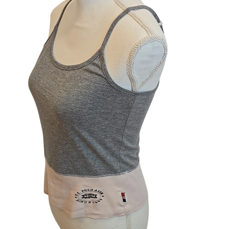 Camiseta sin mangas US Polo Assn gris rubor rosa camisola correa de espagueti Y2K - talla pequeña Foto 3 de 4