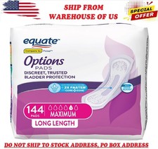 Equate Options Incontinence Pads for Women, Maximum, Long, 144 Count