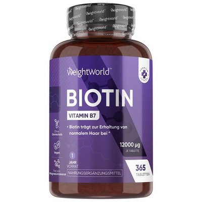 Biotin Tabletten - 365 Stück - 12000mcg Vitamin B7 - für Haar Haut Nägel - Vegan