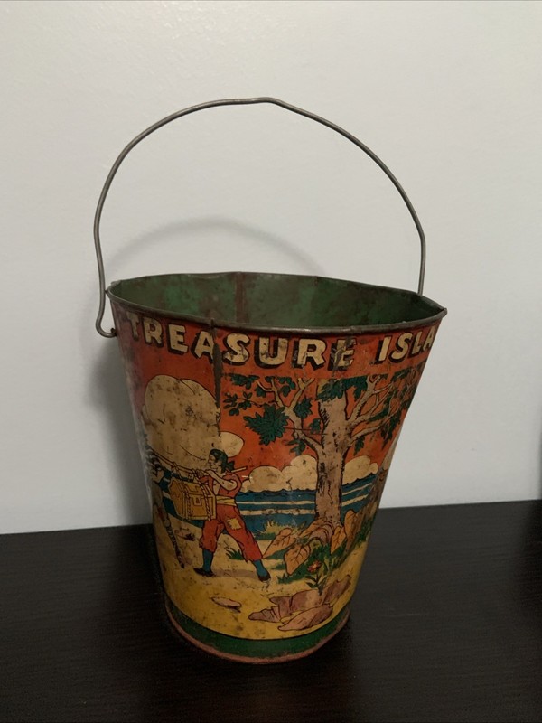 Vintage US Metal Toy Co. Vintage Treasure Island Tin Litho Sand Pail