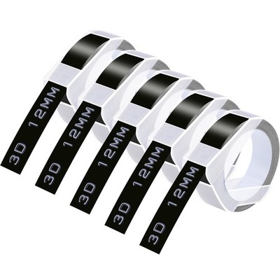5PK Fit DYMO 3D Embossing Label Tape Organizer Xpress A521209 White/Black 1/2''