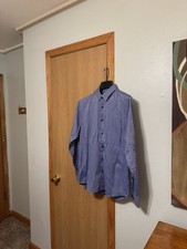 Express Large Blue w/Stripes Long Sleeve Button-Front Fitted Dress Shirt - EUC