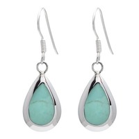 Silverly Sterling Silber Teardrop Turkis Edelstein Baumeln Ohrringe