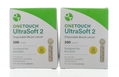 ONE TOUCH UltraSoft 2 Lancets 30G 200 total (2x100) FREE Shipping  Exp 2029
