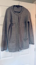 White House Black Market Silver Sequin Jacket Women  s L Cardigan Shimmery Tweed