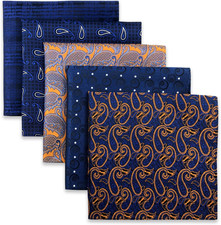 SHLAX WING 5 Pieces Assorted Mens Silk Pocket Square Set Handkerchiefs