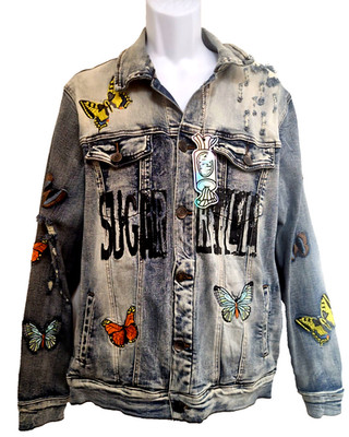 Sugarhill   Butterfly Embroidered Denim Jacket L- NWT Defect  MSRP 185$