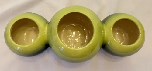 Vintage Hull Pottery Green Triple Bulb Bowl Lobe Orb Ombre Planter Vase No 106
