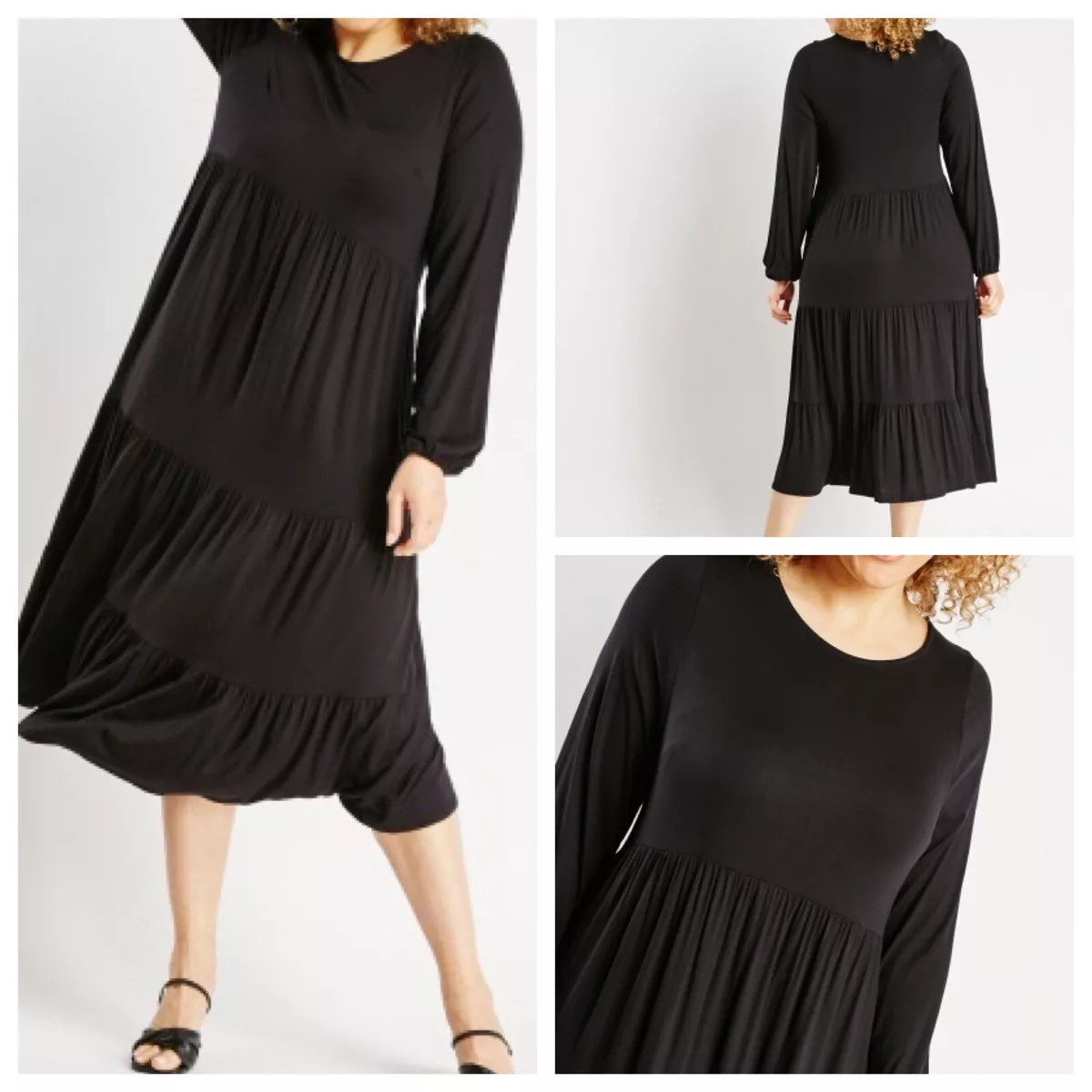 Ladies Dark Navy Dress Size 18 Tiered Stretchy Long Sleeve Smart Long Sl NEW