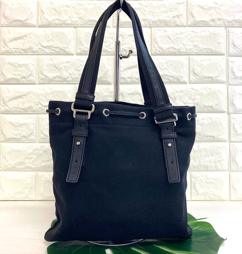 Yves Saint Laurent rive gauche KAHALA Black Canvas cotton Tote Bag [Exc +5] Rare - Picture 2 of 10