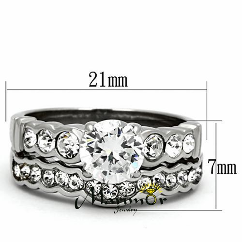 STAINLESS STEEL 2.35 CT ROUND ZIRCONIA 316L ENGAGEMENT WEDDING RING SET SZ 5-10 - Picture 2 of 9