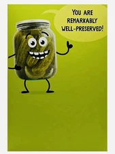 Birthday Card For Anyone Funny Jar Of Pickles Embossed Hallmark Card NEW