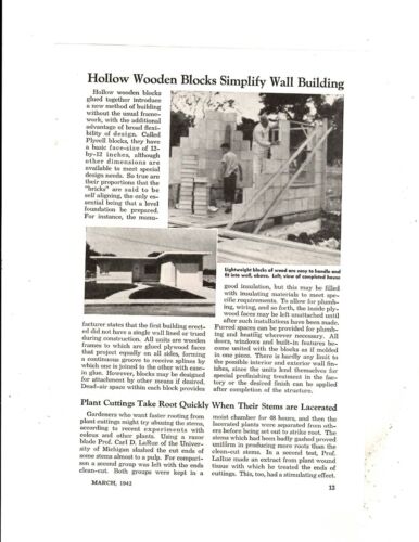 1942 March Popular Mechanics Magazine Article  Hollow Wooden Blocks Simplify - Picture 1 of 1