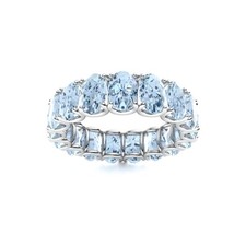 Aquamarine Brilliant-Cut Oval 6x4mm Full Eternity Band Ring With Rhodium Plated