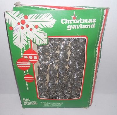 Vintage HTF Christmas Tree Balloon Garland MIB 12ft Fireplace Decoration Silver 