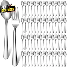 100Pcs Forks and Spoons Silverware Set Bulk Stainless Steel Flatware Cutlery Set