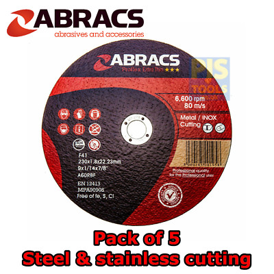5 x Abracs 230mm x 1,8mm dünn Metall Trennscheiben Stahl Inox rostfrei