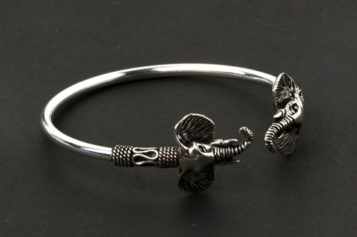 Tribal Artisan Bali Sterling Silver 925 Bangle Cuff Elephant Jewelry Bracelet - Picture 4 of 6