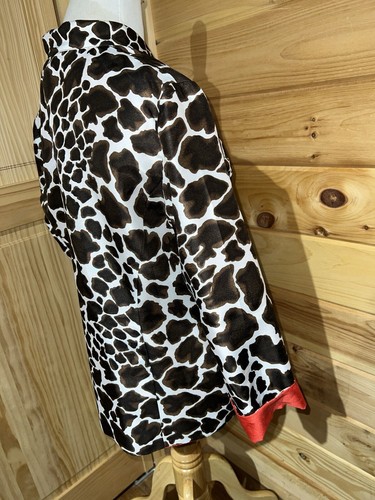CHICO’S Animal Print Open Front Blazer Brown White Coral Lining Size 0 Small - Picture 8 of 12