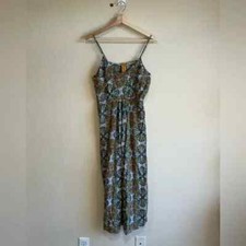 Red leaf brown blue print maxi dress