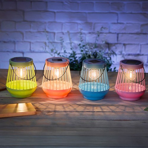 Solar Garden Lanterns 4pc Set Multicoloured Outdoor Lighting Decor Hanging 15cm - Picture 8 of 24