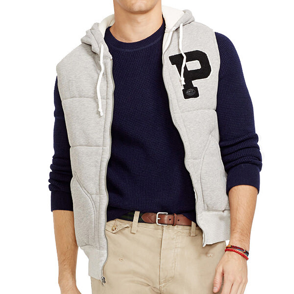 Ralph Lauren Polo Grey Quilted Fleece Hooded Baseball Varsity Vest Jacket New | eBay
