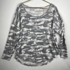 Lucky Brand Camo Stars Long Sleeve Waffle Knit  Top Thermal Shirt Size XL 1100
