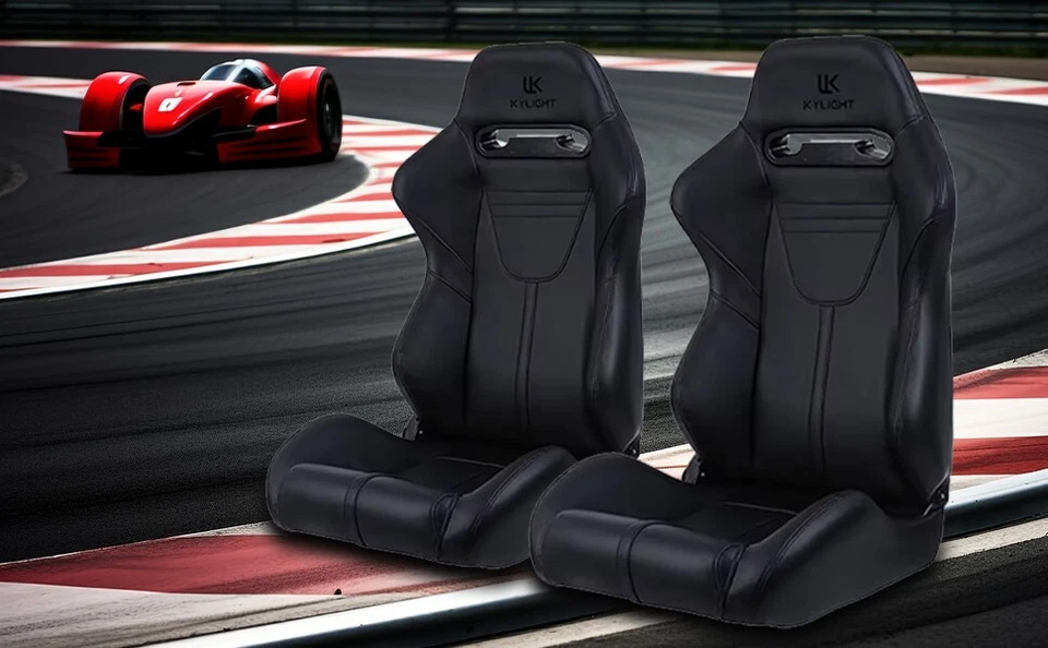 2PCS Universal PVC Leather Racing Bucket Seats with Dual Sliders for Mazda Foto 3 de 4