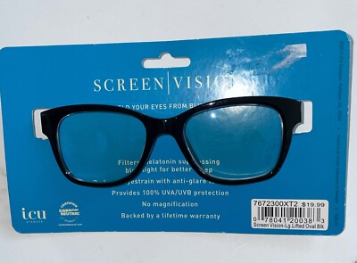 ICU Eyewear Screen Vision Glasses Filters Blue Light - Black Lg Lifted Oval New