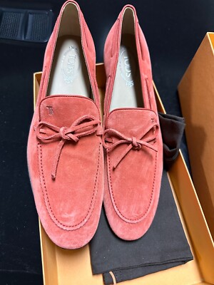 TOD's coral red suede dress tassel loafers SIze 12.5 Made in Italy NIB