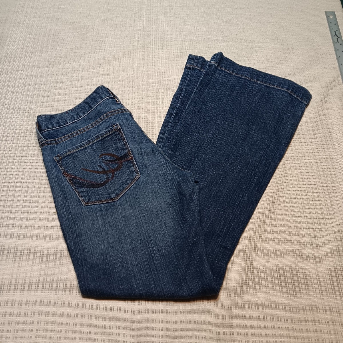 Express Flare Y2K Low Rise JEANS Sz 6 Grunge Faded Bella