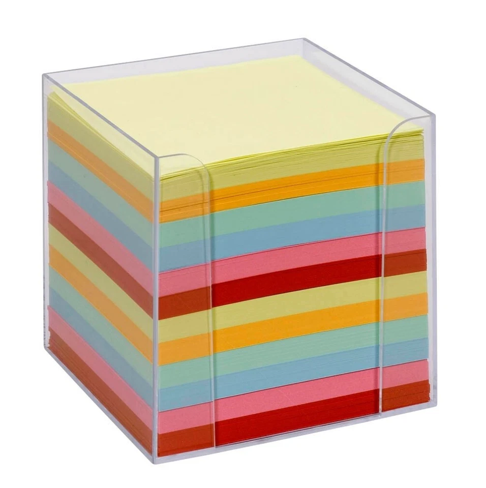 FOLIA Zettelbox transp. Notizwürfel Zettelblock Notizklotz bunt 9,0 x 9,0cm 700 Blatt