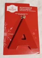 Letter A Red Wood Holiday Time Monogram Ornament Craft, Made of Wood NWT