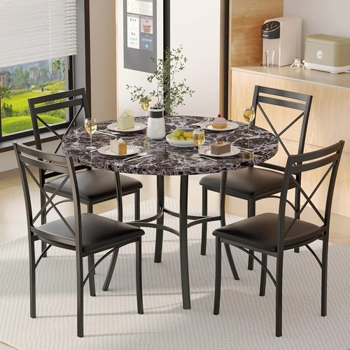 5 Piece Dining Table Set for 4, Faux Marble Dinette with Chairs for Kitchen, ... - Picture 2 of 8