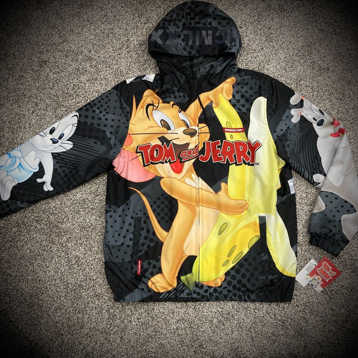 TOM AND JERRY WINDBREAKER JACKET Front&Back BIG LOGO Members Only 90s Retro  Vtg