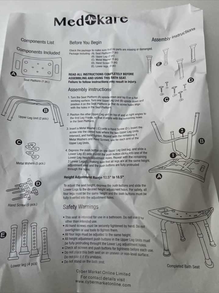 Shower Chair Height Adjustable Padded Tub Shower Seat Bathroom Bathtub