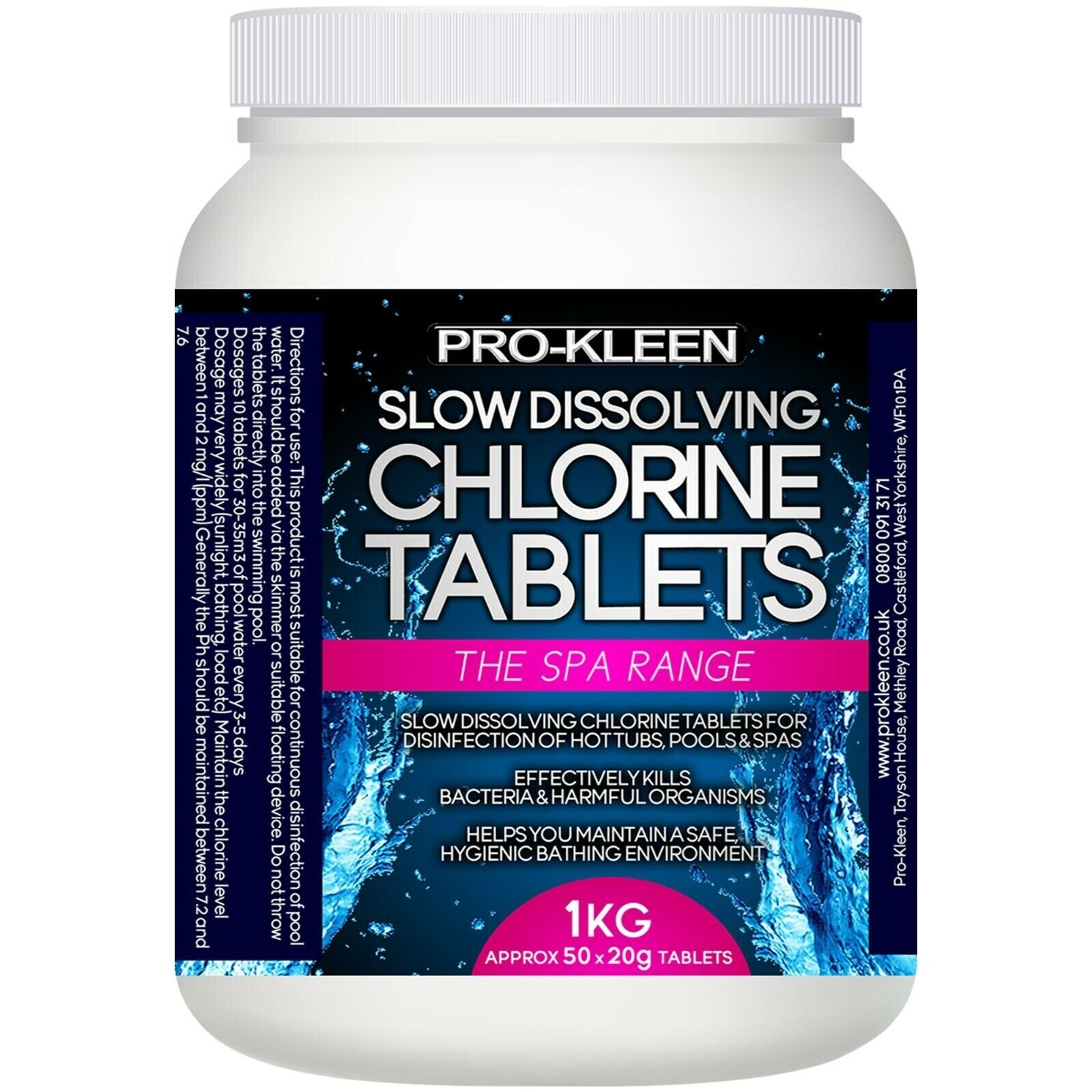 ProKleen Chlorine Slow Dissolving Tablets Hot Tub Pool Spa Disinfect 1KG
