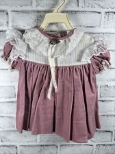 Vintage Bryan pink Velvet baby dress With Lace Ruffe Size 12 Months