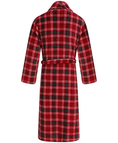 Walker Reid Mens Check Coral Fleece Dressing Gown Shawl Collar Wrap Bath Robe - Picture 5 of 31